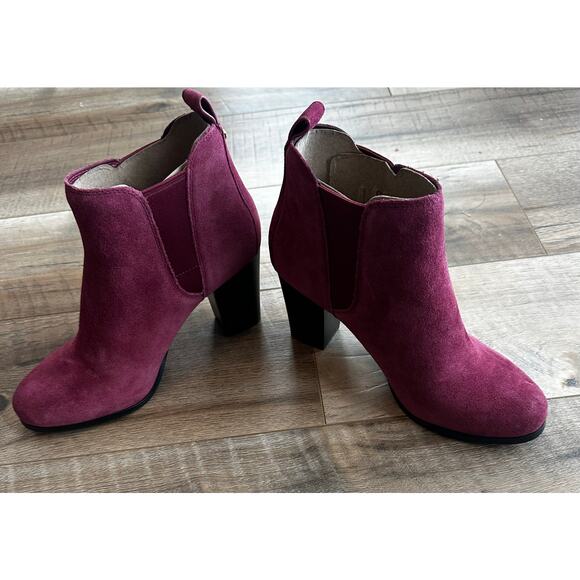 Michael Kors Evaline Suede Heeled Bootie Burgundy 8 - Picture 2 of 6
